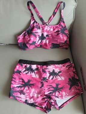 Pink Palm Print Two-Piece Swim Set NWOT